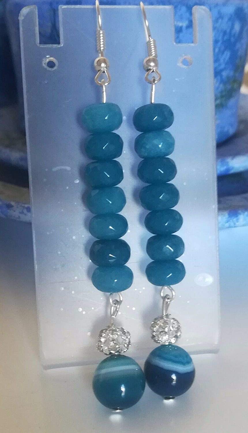 Orecchini Acquamarina, Agata Striata blu, Argento 925