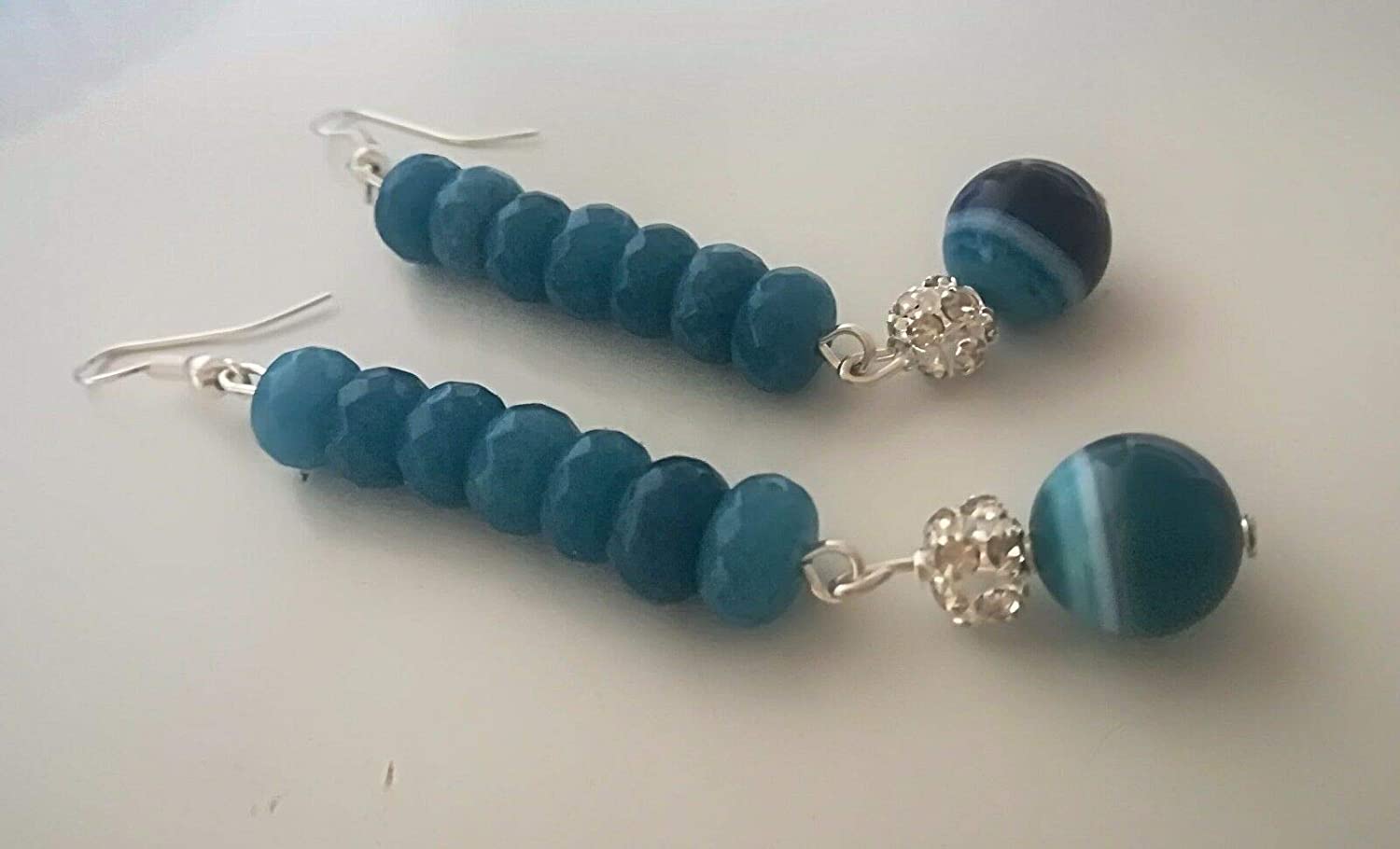 Orecchini Acquamarina, Agata Striata blu, Argento 925 - immagine 3