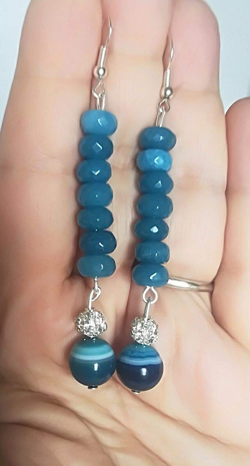 Orecchini Acquamarina, Agata Striata blu, Argento 925 - immagine 4