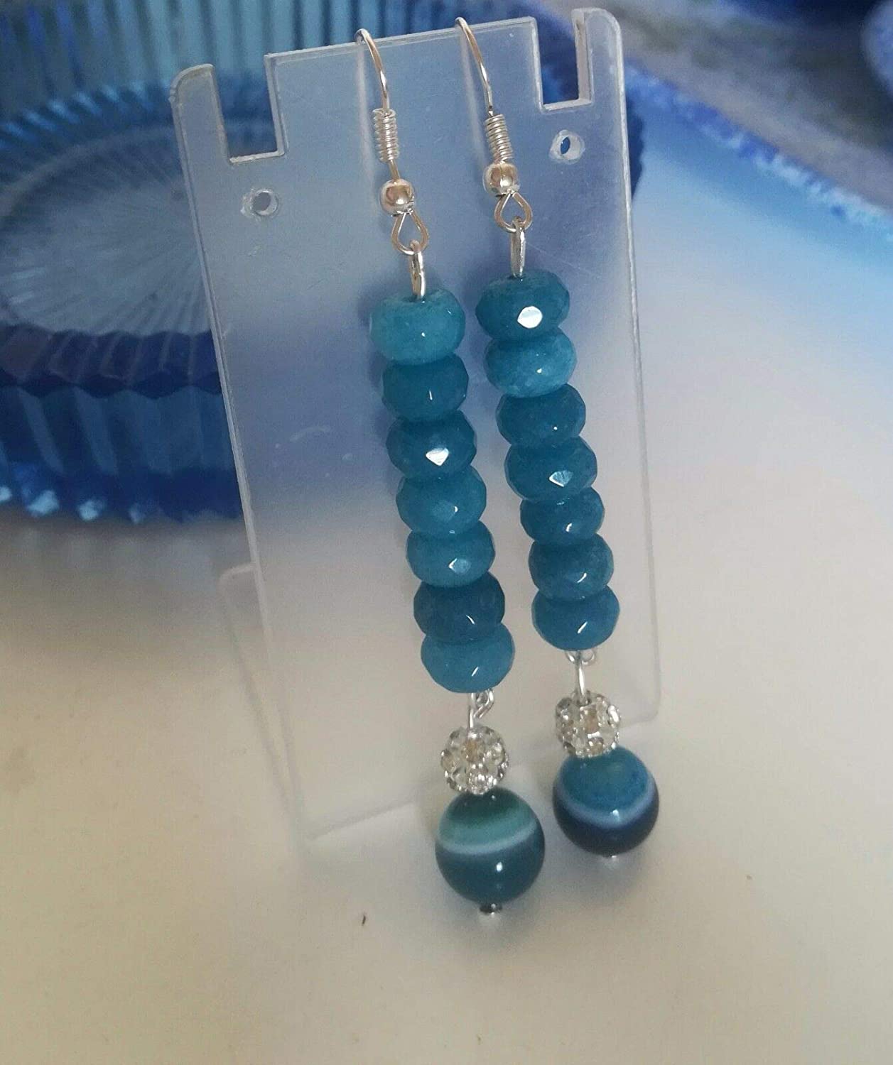 Orecchini Acquamarina, Agata Striata blu, Argento 925 - immagine 6