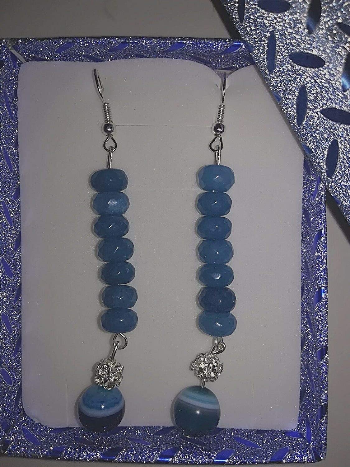 Orecchini Acquamarina, Agata Striata blu, Argento 925 - immagine 5