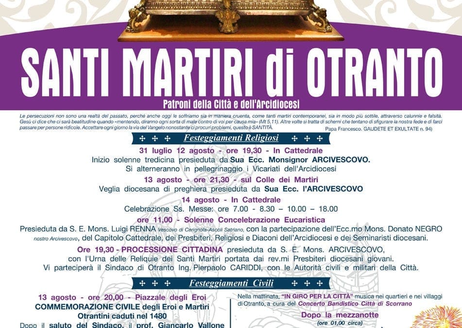 Otranto, Santi Martiri 2019: Il programma della Festa